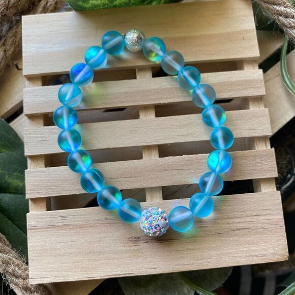 Mermaid Glass Angel Aura Quartz Bead Stretch Bracelet - Picture 2 of 3